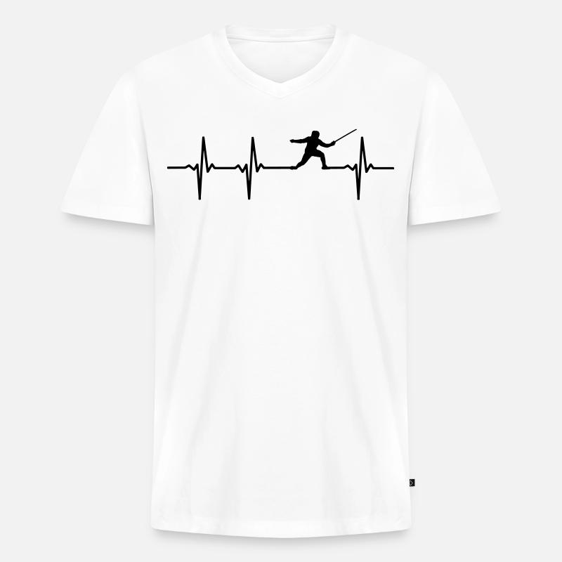 Fechter Herzschlag - Männer Premium Bio T-Shirt mit V-Ausschnitt - Weiß