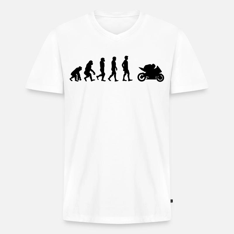 Motorrad Evolution - Männer Premium Bio T-Shirt mit V-Ausschnitt - Weiß