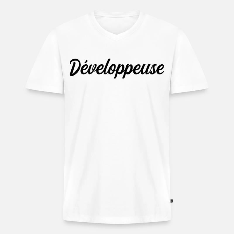 Développeuse Web Code Logiciel Application Tech - T-shirt encolure en V Premium bio Homme - blanc
