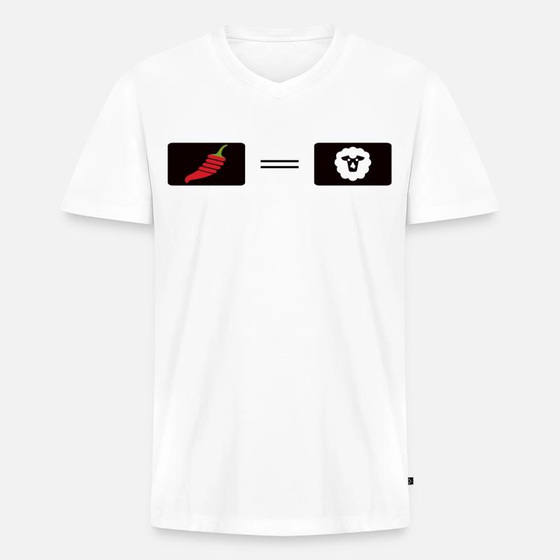 Feuriger Chili-Pfeffer mit Schaf-Design - Männer Premium Bio T-Shirt mit V-Ausschnitt - Weiß