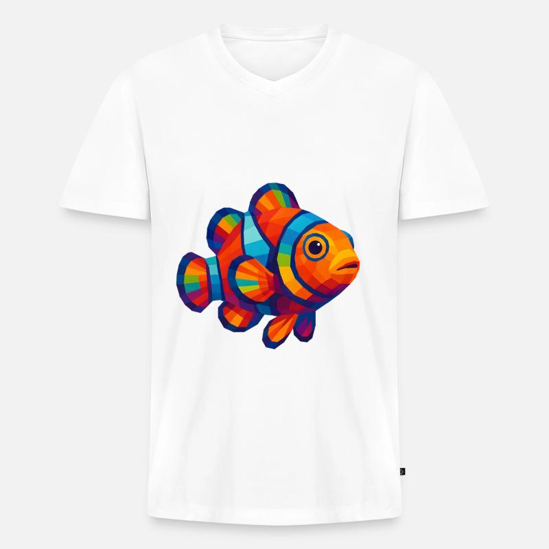 WPAP Polygon Stil Tiere - Clownfisch - Männer Premium Bio T-Shirt mit V-Ausschnitt - Weiß