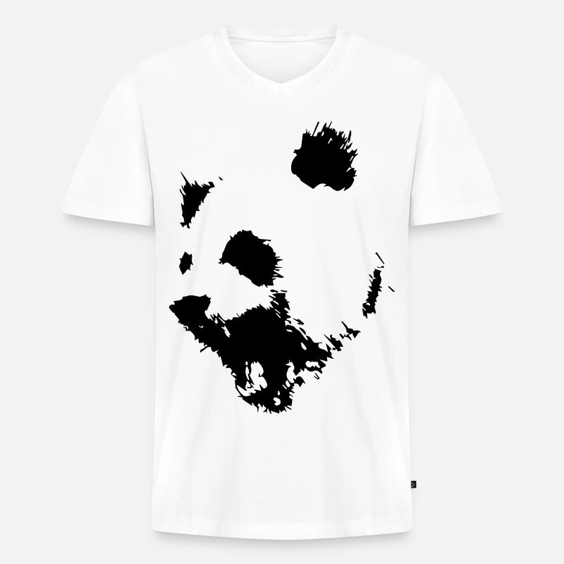 Panda - Männer Premium Bio T-Shirt mit V-Ausschnitt - Weiß