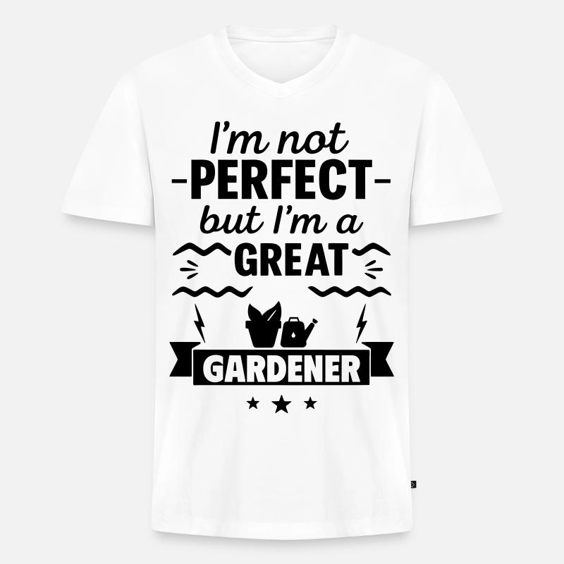 Nicht perfekt aber ein super Gärtner - Männer Premium Bio T-Shirt mit V-Ausschnitt - Weiß
