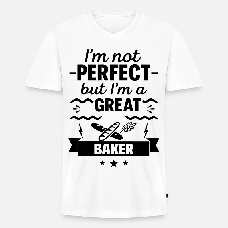 Nicht perfekt aber ein super Bäcker - Männer Premium Bio T-Shirt mit V-Ausschnitt - Weiß