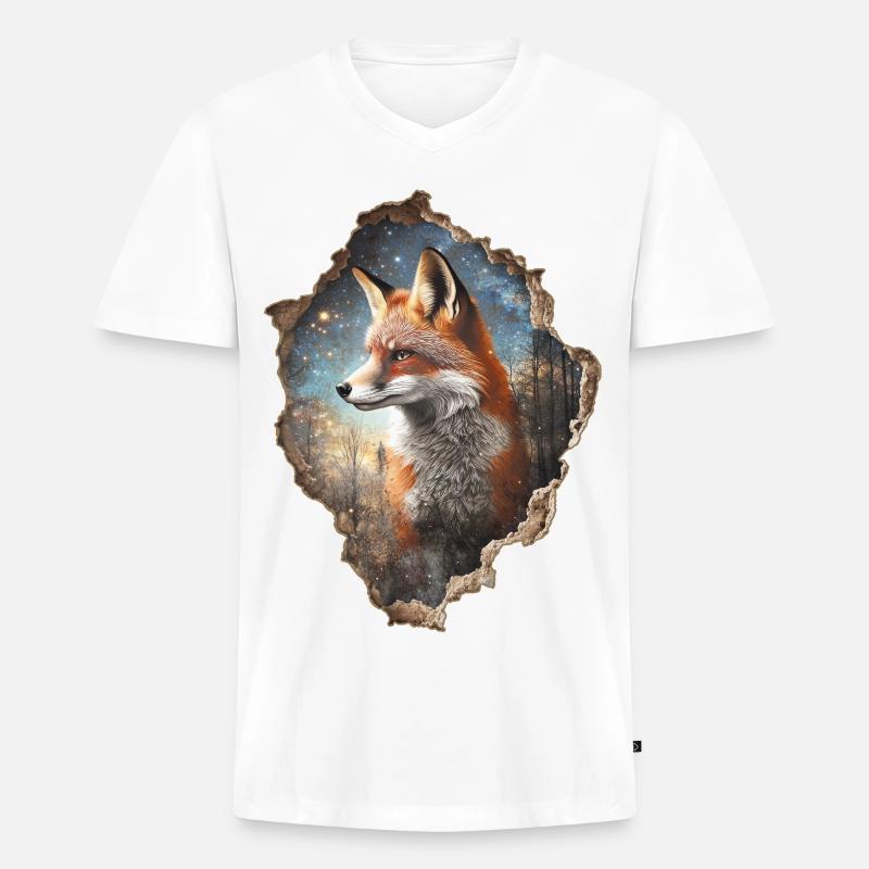 Fuchs - Männer Premium Bio T-Shirt mit V-Ausschnitt - Weiß