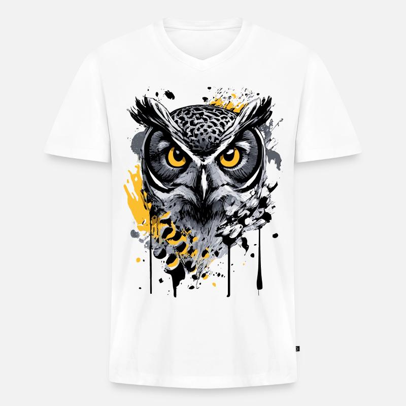 Eule Bunt - Nachteule - Schleiereule - Kauz - Männer Premium Bio T-Shirt mit V-Ausschnitt - Weiß