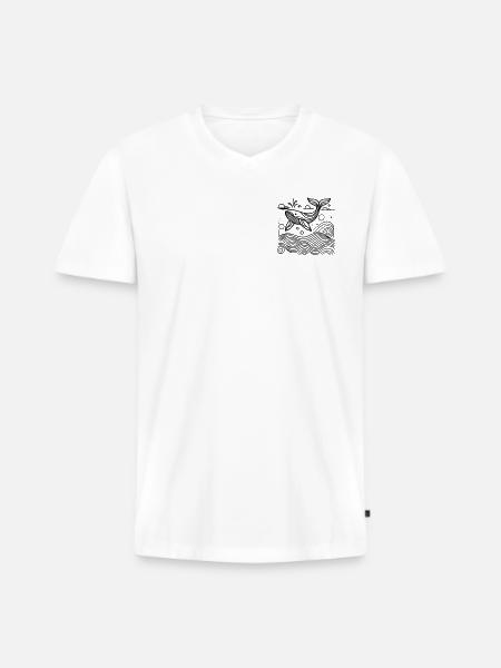 Ocean Spirit – Geometric Whale - Men's Premium Organic T-shirt with V-neck - white