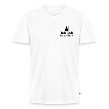 Köln Spruch - Jede Jeck es anders Kölsche Sprüche - Männer Premium Bio T-Shirt mit V-Ausschnitt - Weiß - Vorne - Nico (187cm)