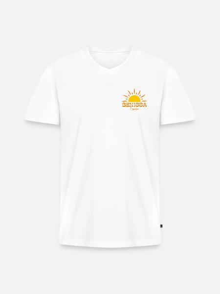 Benissa Espana Sunrise Design - Men's Premium Organic T-shirt with V-neck - white