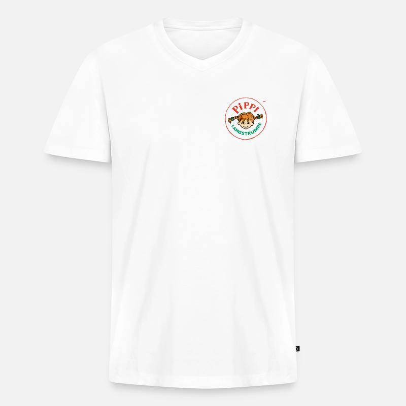Pippi Langstrumpf Rundes Logo - Männer Premium Bio T-Shirt mit V-Ausschnitt - Weiß