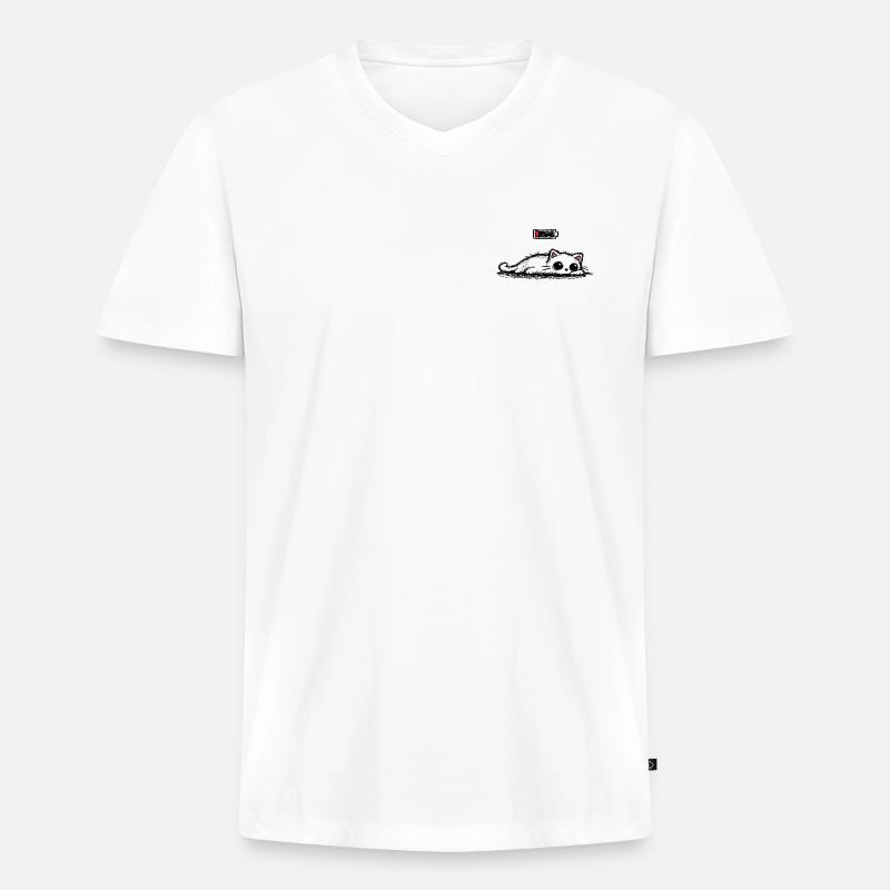 Battery low – Süße Katze Minimal Statement - Männer Premium Bio T-Shirt mit V-Ausschnitt - Weiß