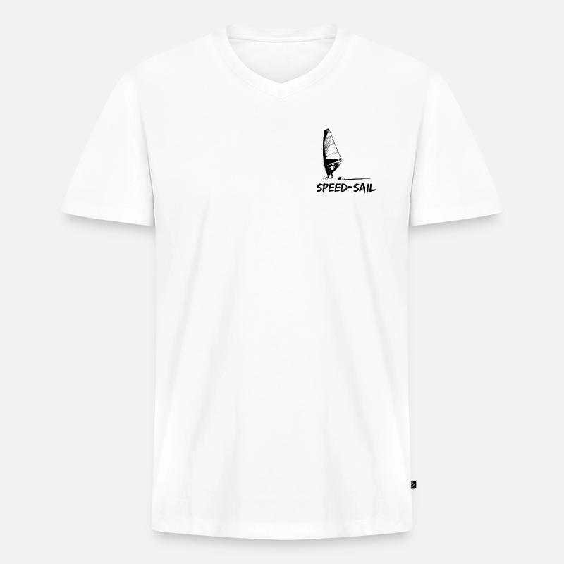 Speed Sail Board Silhouette - Männer Premium Bio T-Shirt mit V-Ausschnitt - Weiß
