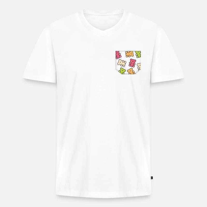 Brusttasche Gummibärchen Geschenk Idee - Männer Premium Bio T-Shirt mit V-Ausschnitt - Weiß