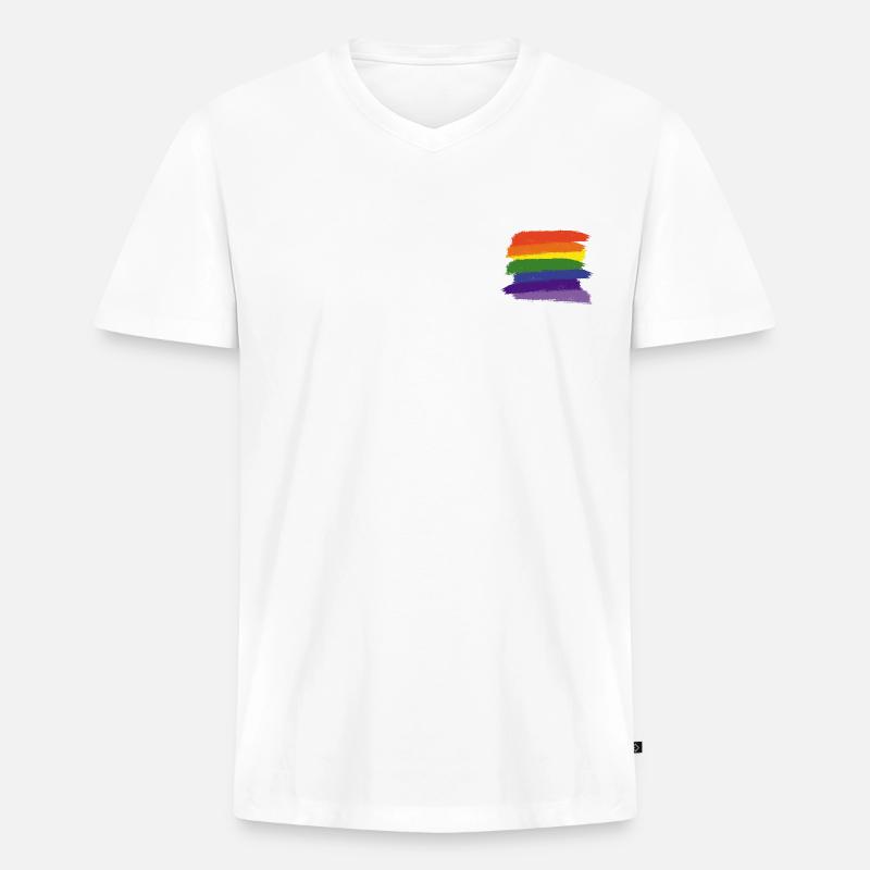 Regenbogen-Pinsel - Männer Premium Bio T-Shirt mit V-Ausschnitt - Weiß