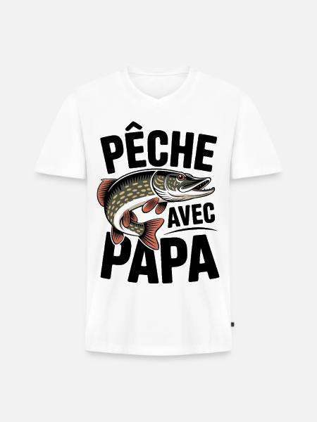 Stilisierter Hecht Pfirsich mit Papa - Männer Premium Bio T-Shirt mit V-Ausschnitt - Weiß