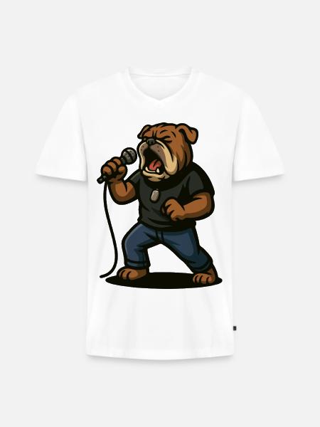 Rock Singer Bulldog with Microphone Art - Men's Premium Organic T-shirt with V-neck - white