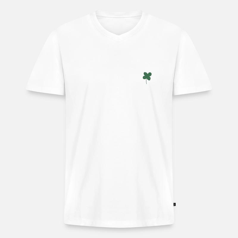 Glück Klee - Männer Premium Bio T-Shirt mit V-Ausschnitt - Weiß