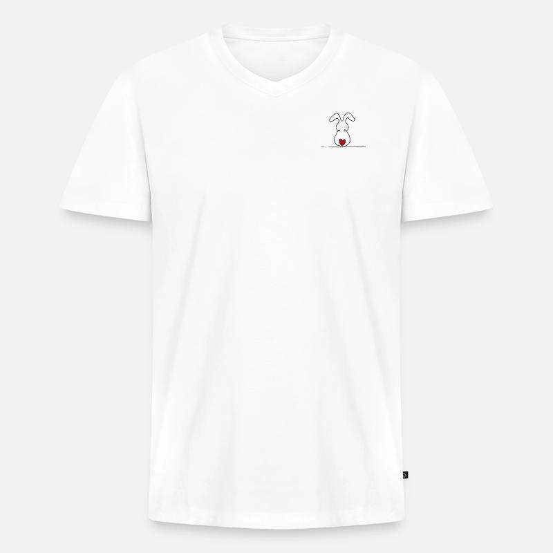 One-Line-Hase mit rotem Schwänzchen - Männer Premium Bio T-Shirt mit V-Ausschnitt - Weiß
