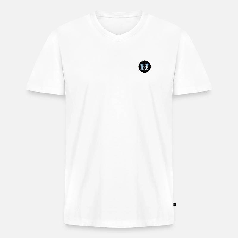 Logo H Blau - Runde Schwarz - Männer Premium Bio T-Shirt mit V-Ausschnitt - Weiß