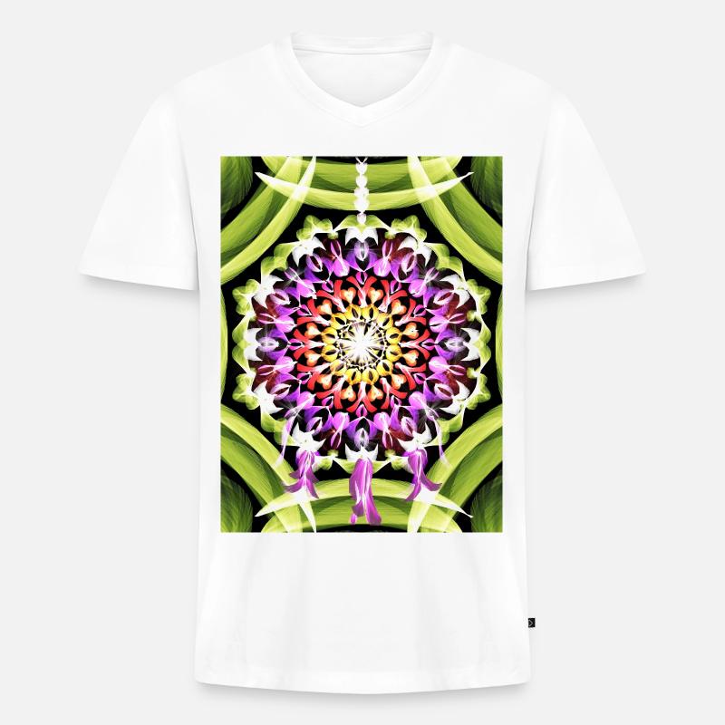Traumfänger Blütenmandala - Männer Premium Bio T-Shirt mit V-Ausschnitt - Weiß