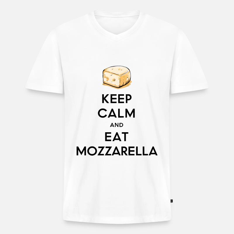 Keep Calm and Eat Mozzarella - Männer Premium Bio T-Shirt mit V-Ausschnitt - Weiß