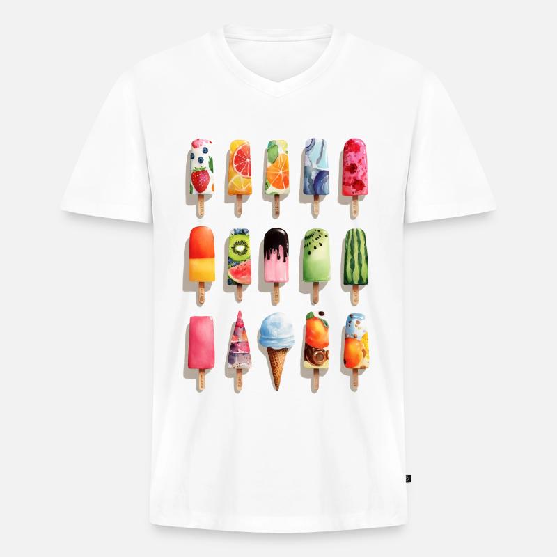 Bunte Eissorten  - Männer Premium Bio T-Shirt mit V-Ausschnitt - Weiß