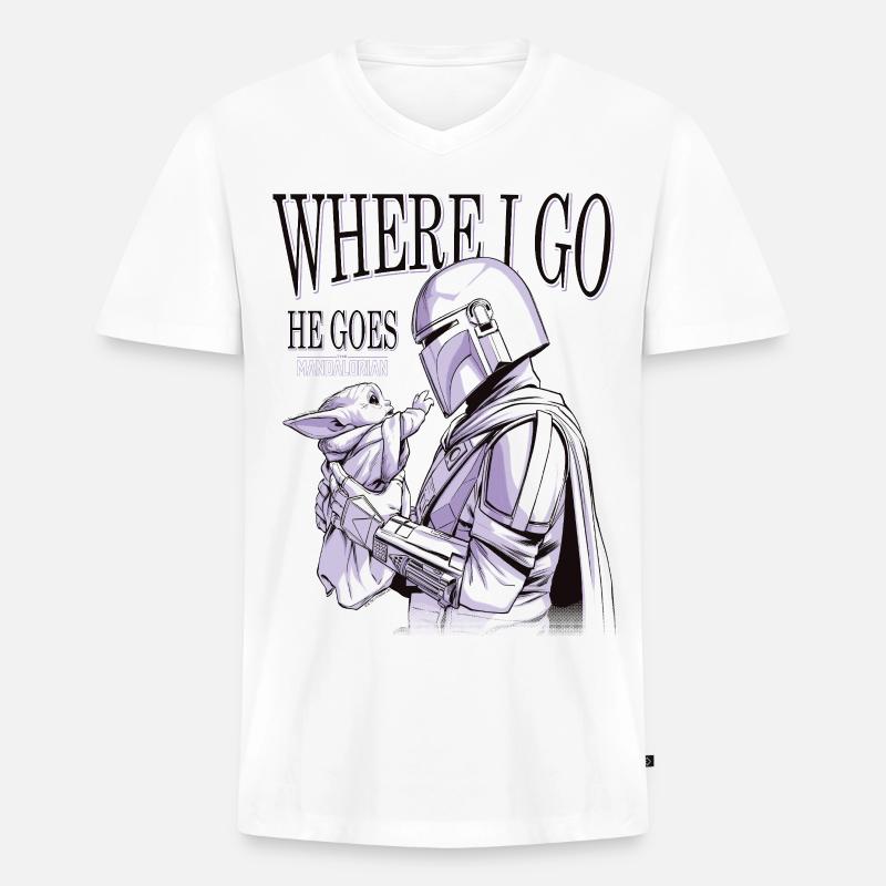 Star Wars: Mandalorian Grogu & Mandalorianer  - Männer Premium Bio T-Shirt mit V-Ausschnitt - Weiß