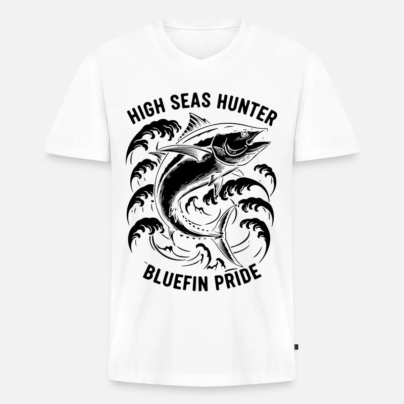 Seefischer Thunfisch-Blauflossenjäger - Männer Premium Bio T-Shirt mit V-Ausschnitt - Weiß