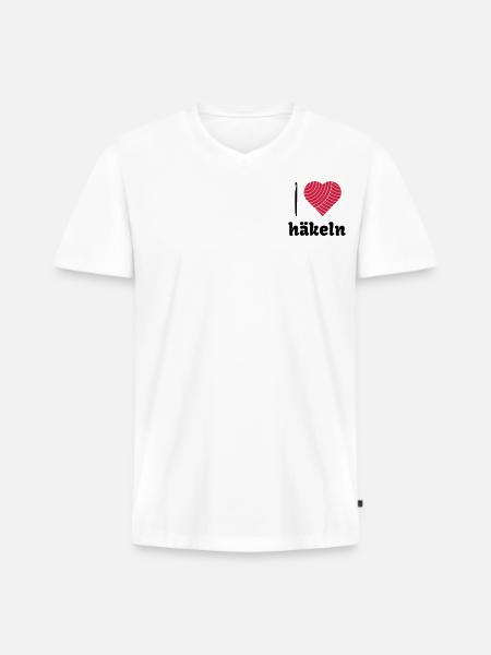 Häkelliebe - Männer Premium Bio T-Shirt mit V-Ausschnitt - Weiß