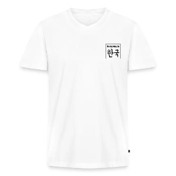En route pour la Corée - T-shirt encolure en V Premium bio Homme - blanc - Devant - Nico (187cm)
