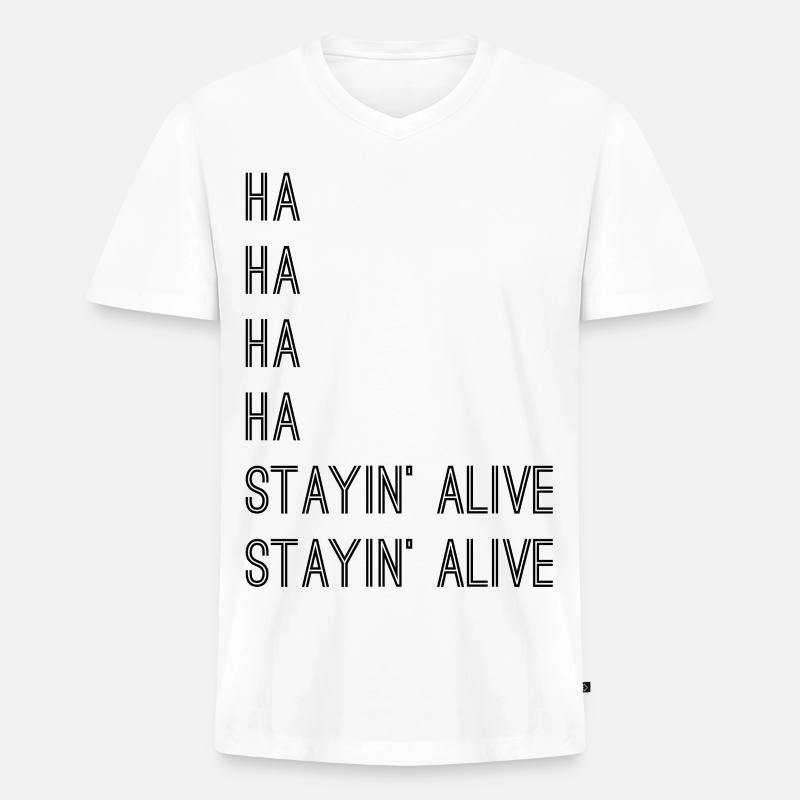 Stayin alive! - Männer Premium Bio T-Shirt mit V-Ausschnitt - Weiß