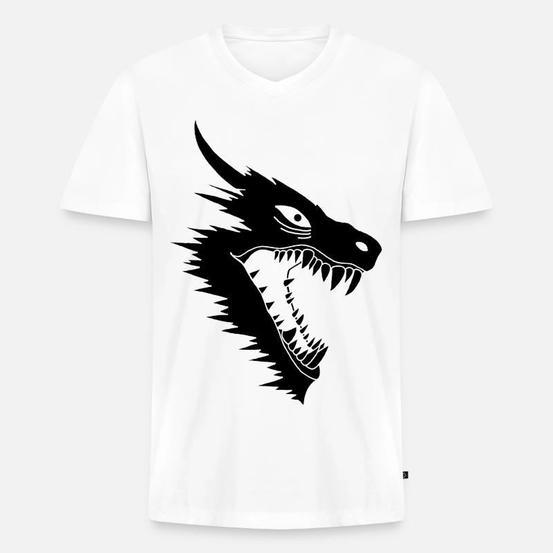 Angriff des Schwarzen Drachen - Männer Premium Bio T-Shirt mit V-Ausschnitt - Weiß
