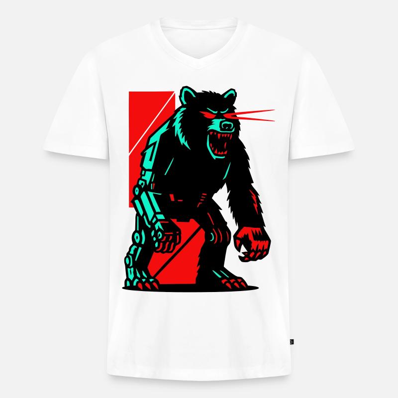 Mecha Techno Bär - Männer Premium Bio T-Shirt mit V-Ausschnitt - Weiß