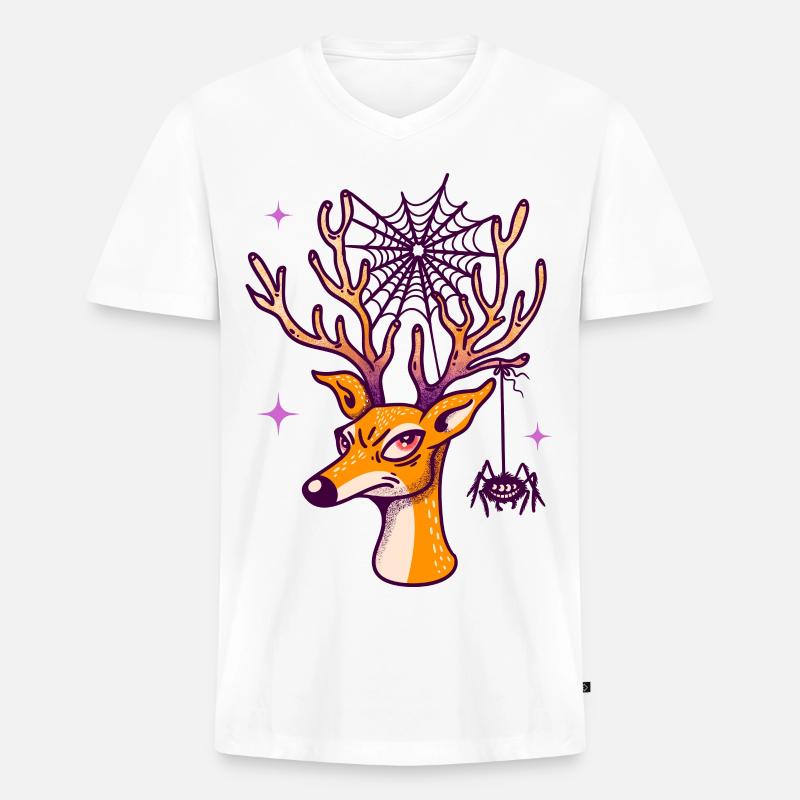 Hirsch & Spinne - Männer Premium Bio T-Shirt mit V-Ausschnitt - Weiß