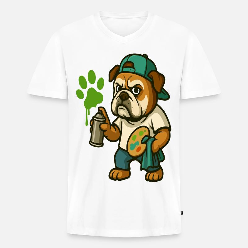 Graffiti-Bulldoggen-Maskottchen mit Sprühfarbe - Männer Premium Bio T-Shirt mit V-Ausschnitt - Weiß