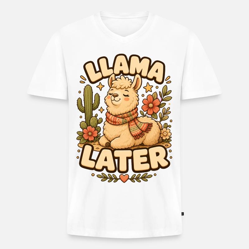 Llama Later Lama - Männer Premium Bio T-Shirt mit V-Ausschnitt - Weiß