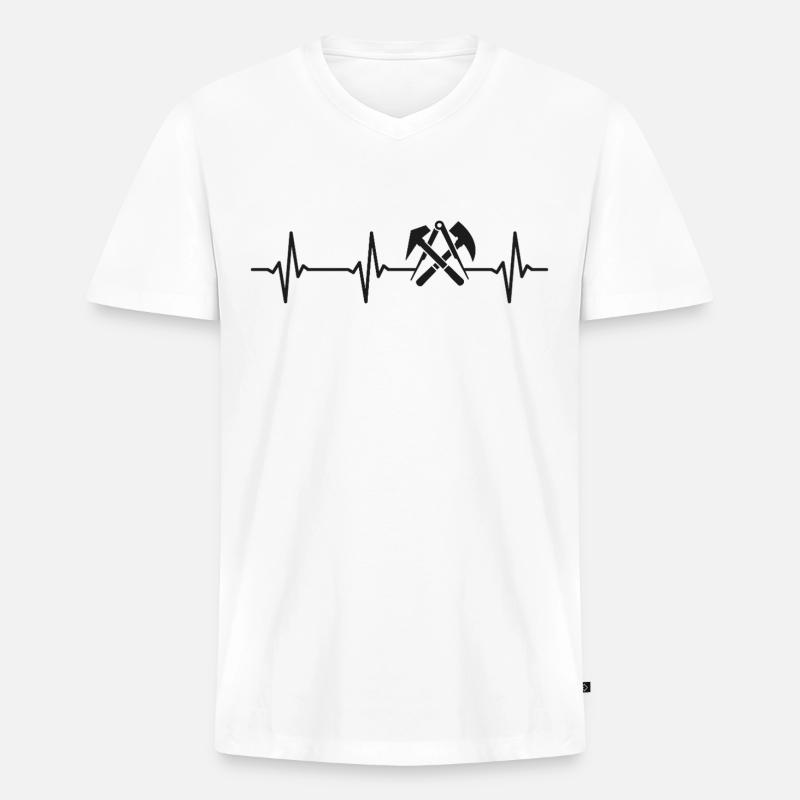 Dachdecker Zunftzeichen Herzschlag - Männer Premium Bio T-Shirt mit V-Ausschnitt - Weiß