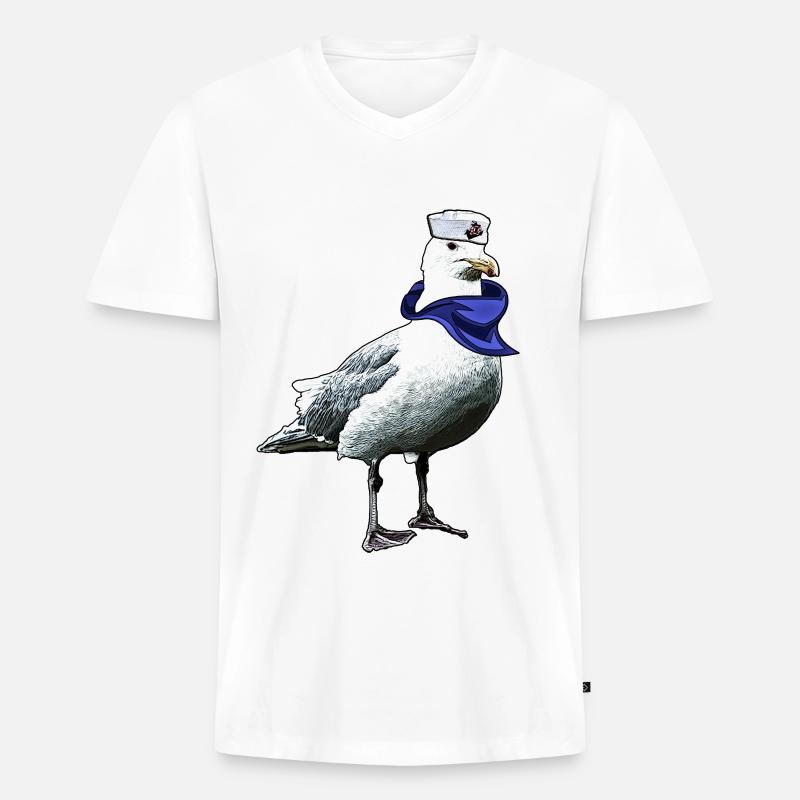 Seefahrer Möwe | Yolo-Artwork - Männer Premium Bio T-Shirt mit V-Ausschnitt - Weiß