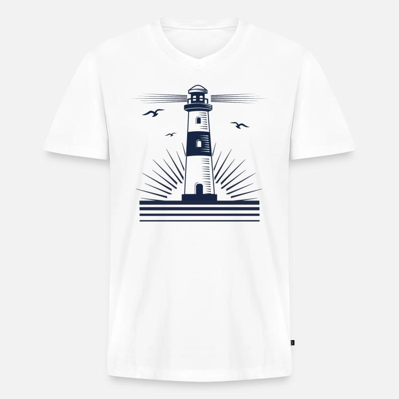 Leuchtturm mit Möwen - Männer Premium Bio T-Shirt mit V-Ausschnitt - Weiß