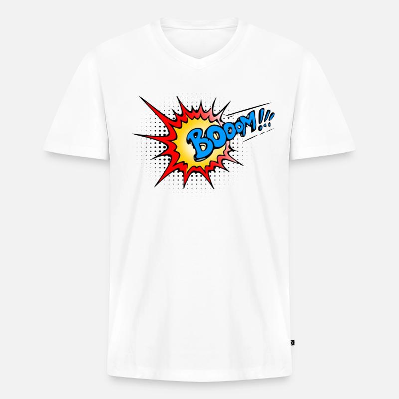 Boom - Männer Premium Bio T-Shirt mit V-Ausschnitt - Weiß