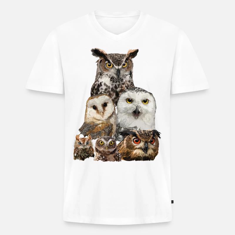 Eulen - Männer Premium Bio T-Shirt mit V-Ausschnitt - Weiß