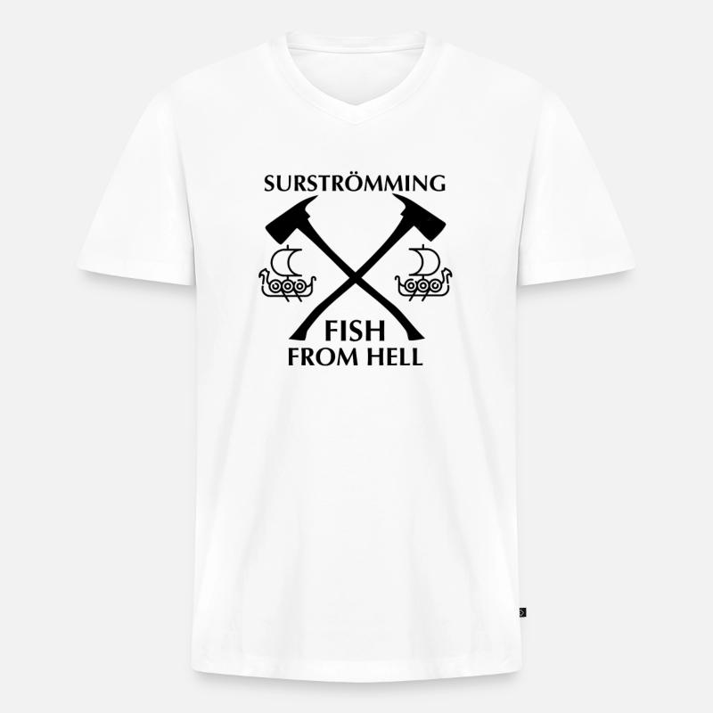 Surströmming Wikinger Drachenboot Äxte Geschenk - Männer Premium Bio T-Shirt mit V-Ausschnitt - Weiß