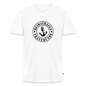 Heimathafen Travemünde - Männer Premium Bio T-Shirt mit V-Ausschnitt - Weiß - Vorne - Nico (187cm)