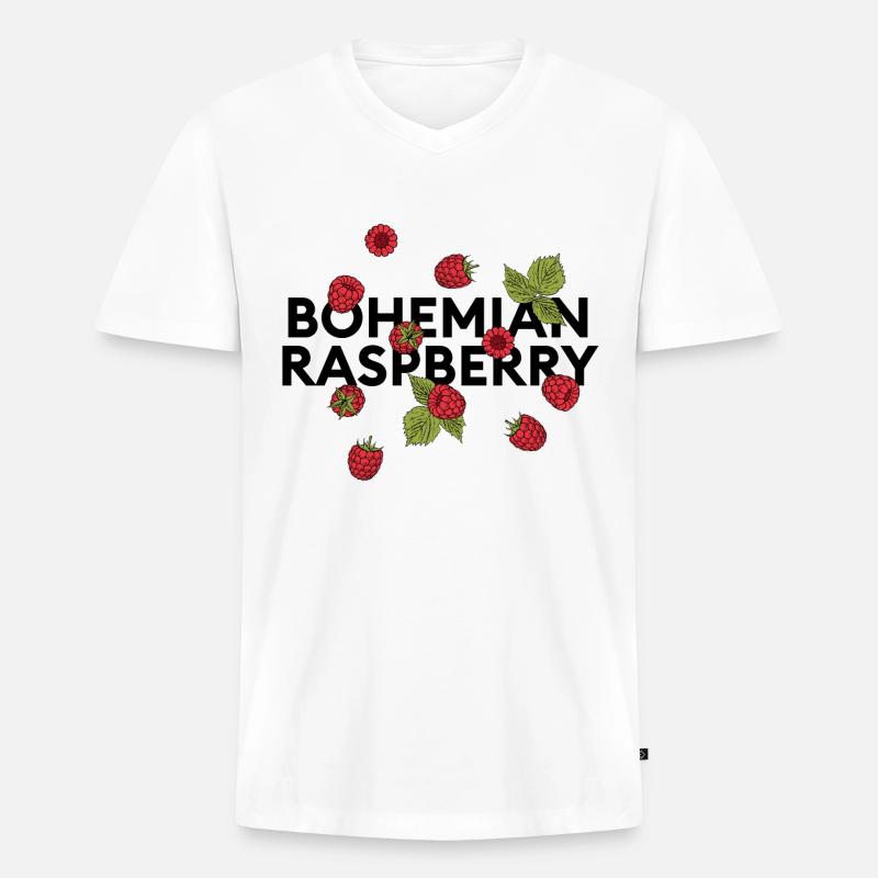 „bohemian raspberry“ Statement mit Himbeeren - Männer Premium Bio T-Shirt mit V-Ausschnitt - Weiß