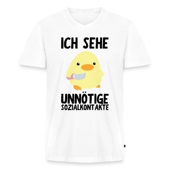 Ünnötige Sozialkontakte Ente mit Messer Meme Küken - Männer Premium Bio T-Shirt mit V-Ausschnitt - Weiß - Vorne - Nico (187cm)