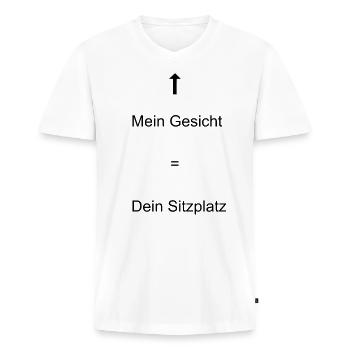 Mein Gesicht = Dein Sitzplatz - Männer Premium Bio T-Shirt mit V-Ausschnitt - Weiß - Vorne - Nico (187cm)