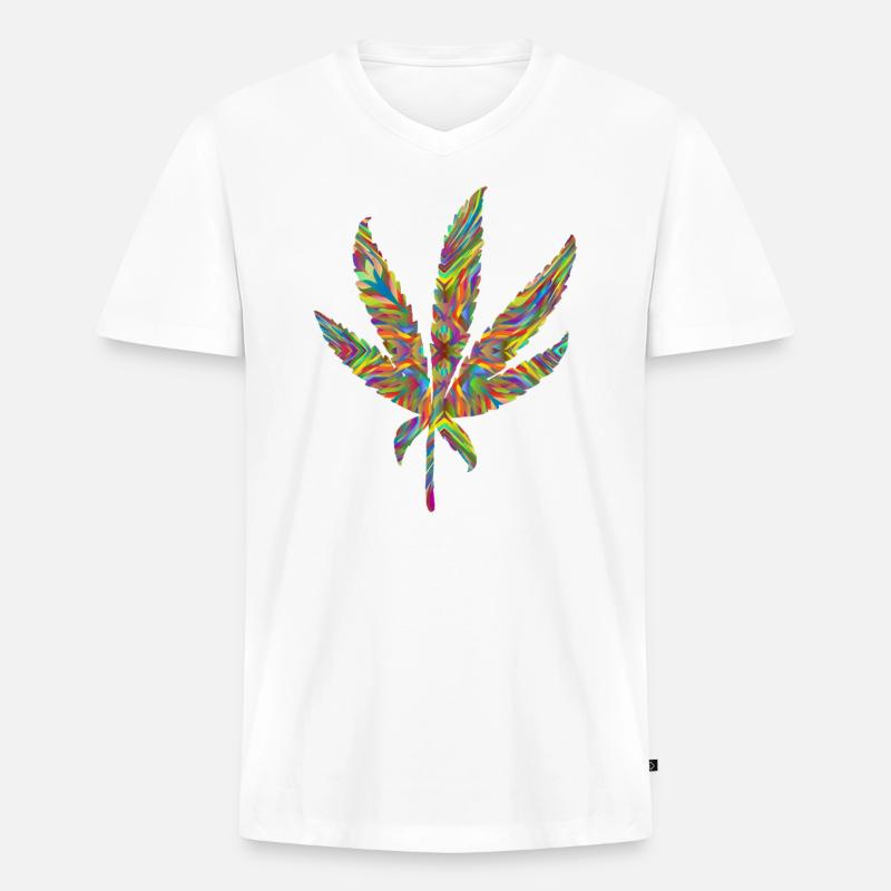 Hanfblatt psychedelisch 2 - Männer Premium Bio T-Shirt mit V-Ausschnitt - Weiß