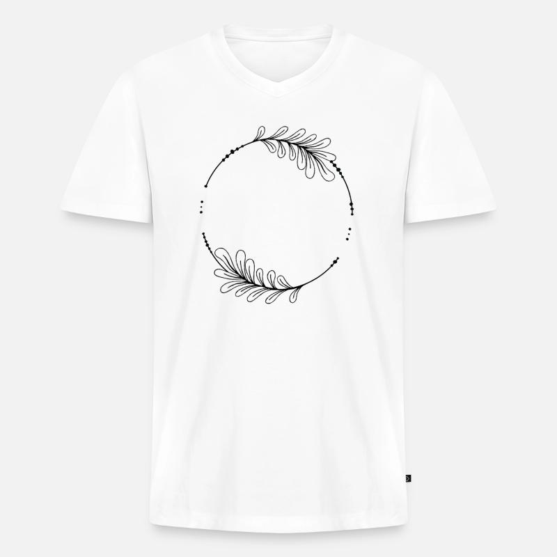 Schwarzer Kreis Rahmen mit Blättern - Männer Premium Bio T-Shirt mit V-Ausschnitt - Weiß