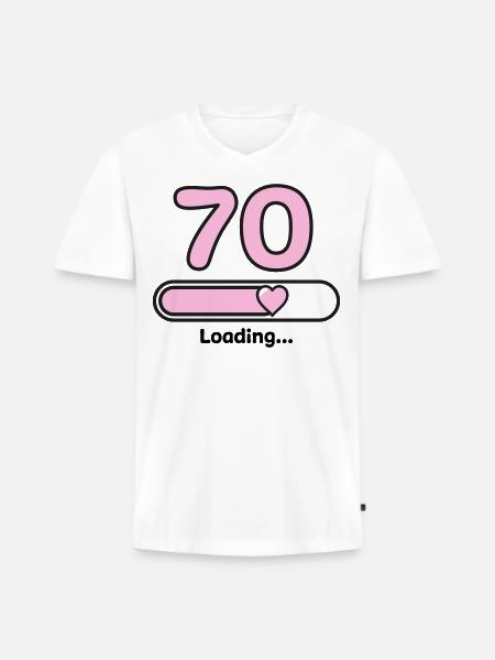70 ans - T-shirt encolure en V Premium bio Homme - blanc