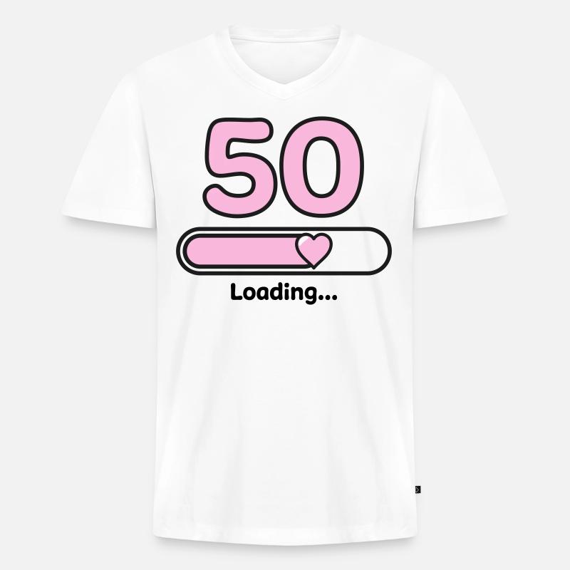50 anni - Maglietta ecologica premium da uomo con scollo a V - bianco